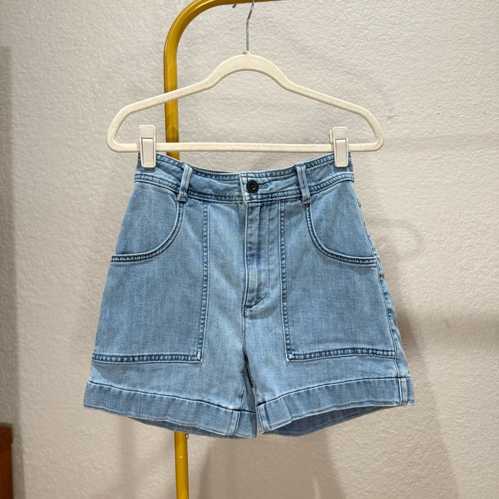 Madewell High Rise Cuffed Denim Shorts Size 24 Light Wash Patch Pocket - Picture 3 of 3